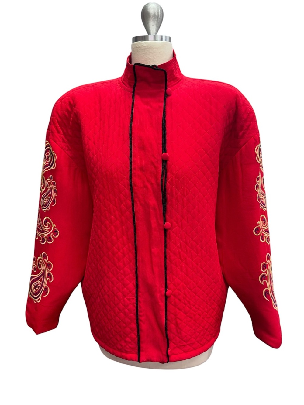 Vintage Adam Douglass Bomber Quilted Jacket Silk Size M Embroidered Insulated